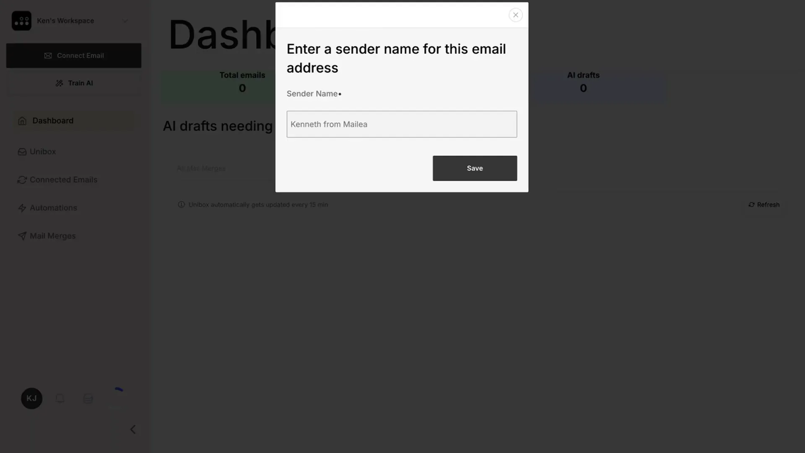 Connecting email account and configuring Airfive