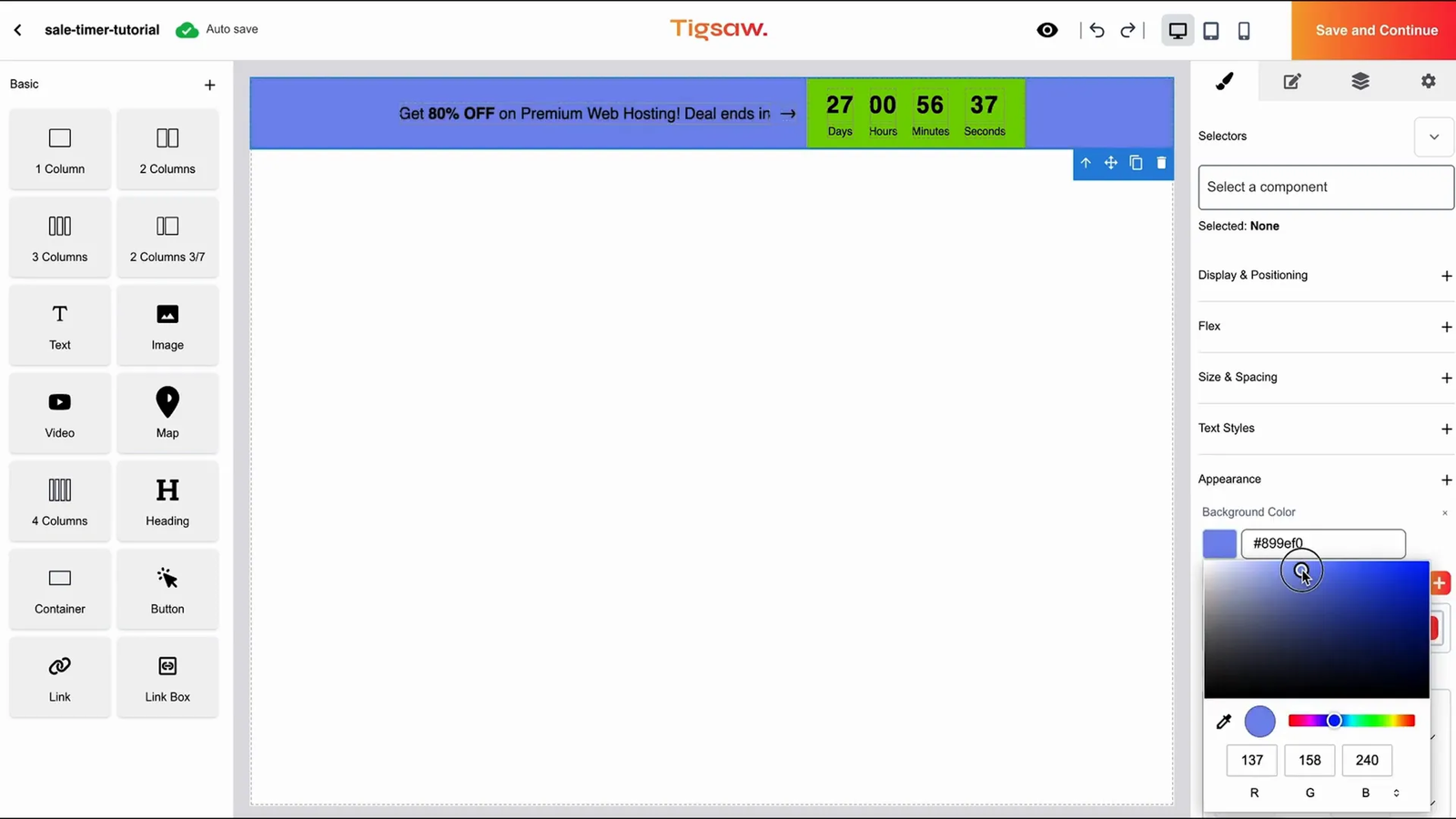 Tigsaw drag and drop editor customization options