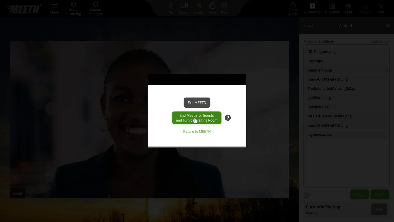 Meetn end of meeting controls and cohost options