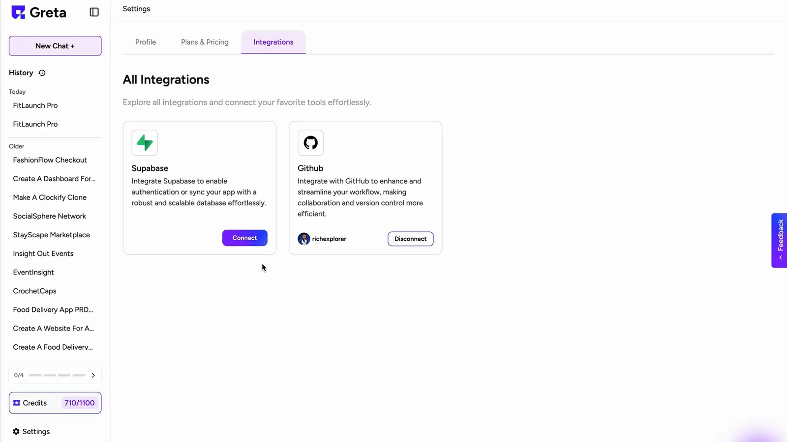 GitHub sync and third-party integrations in Greta