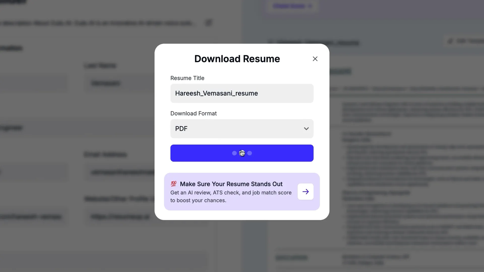 Download your tailored resume instantly