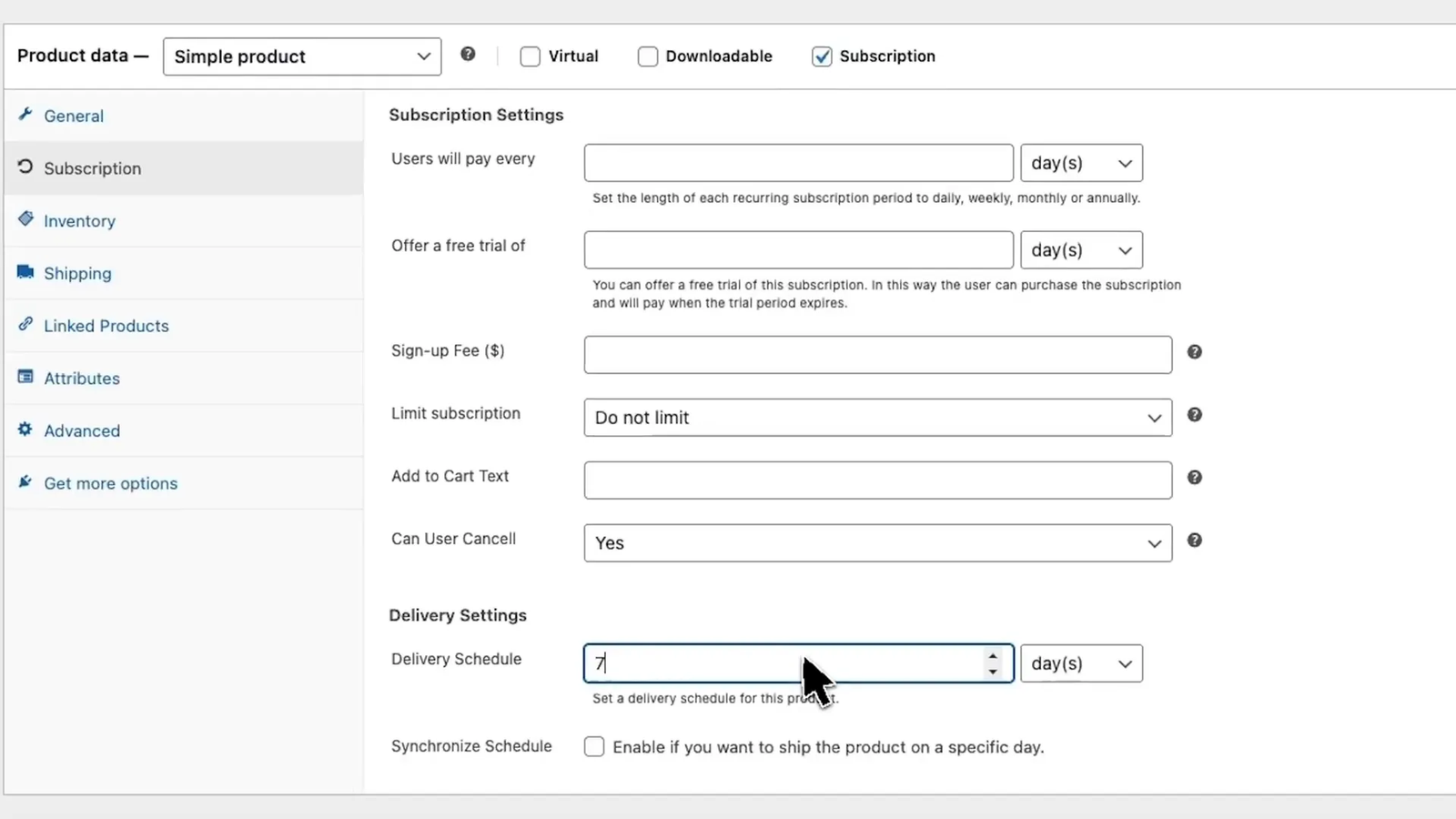 Delivery scheduling options in WP Subscription