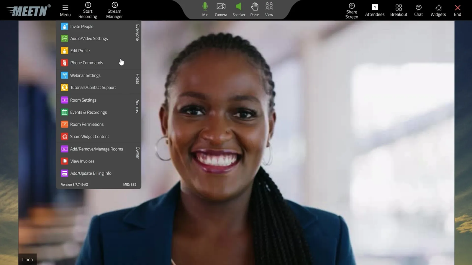 Meetn interface overview with toolbar