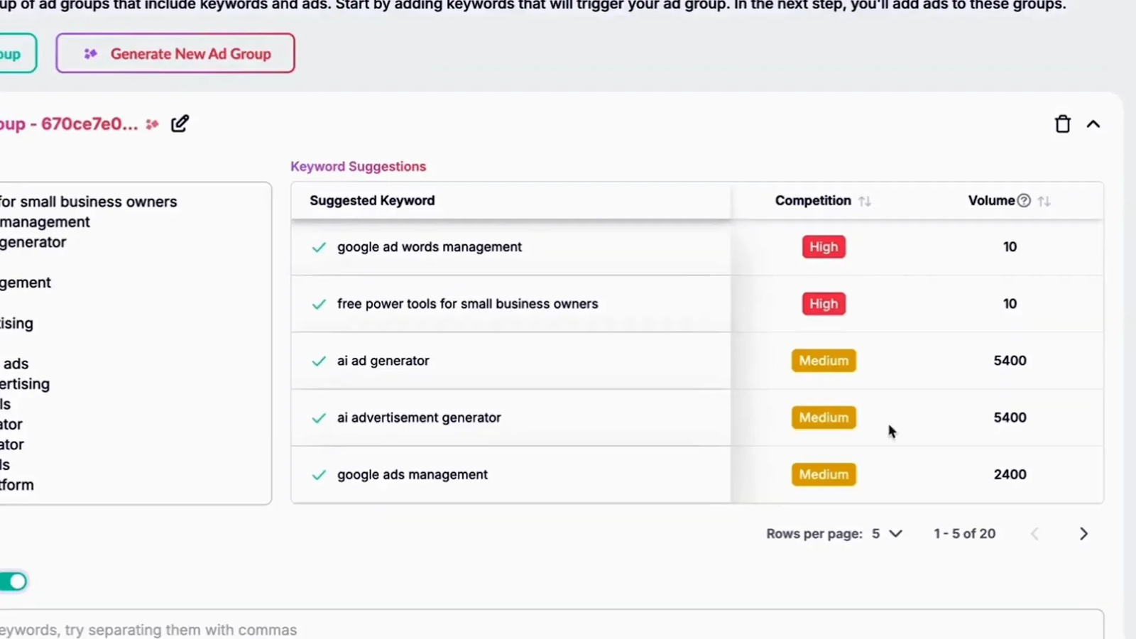 Adsby keyword suggestions and ad copy generation