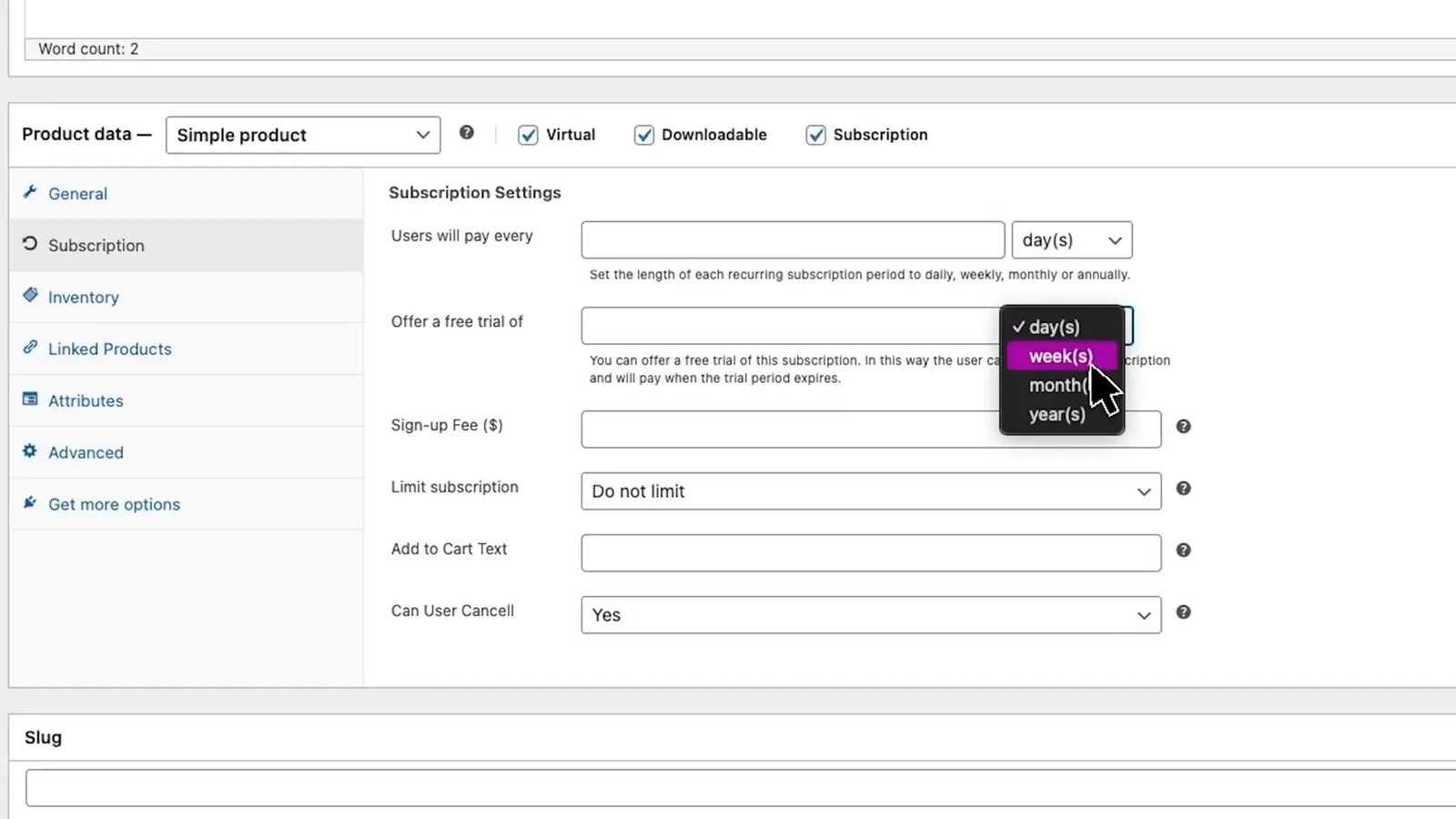 Creating new subscription options in WP Subscription