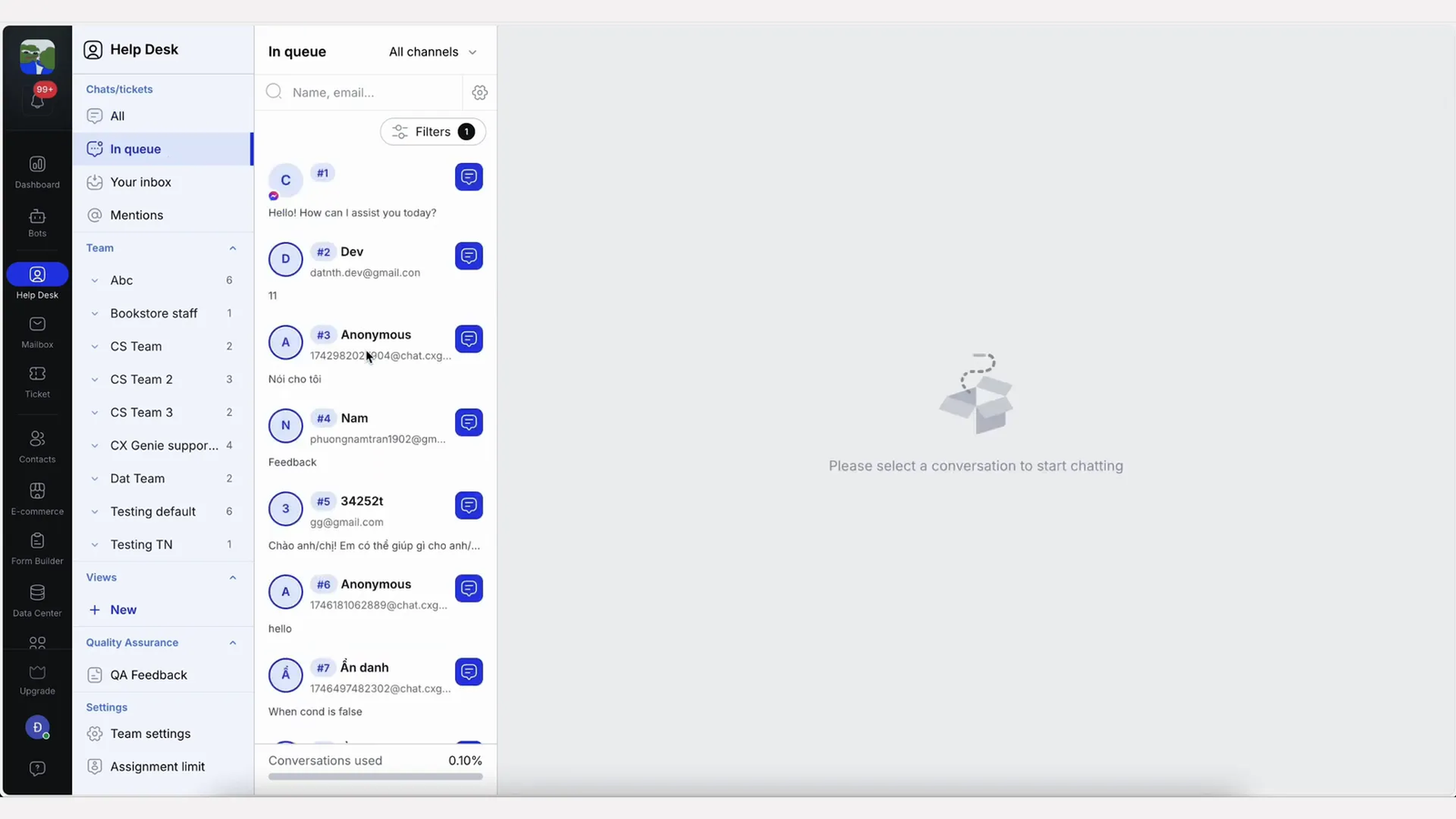 Unified inbox for managing conversations across channels