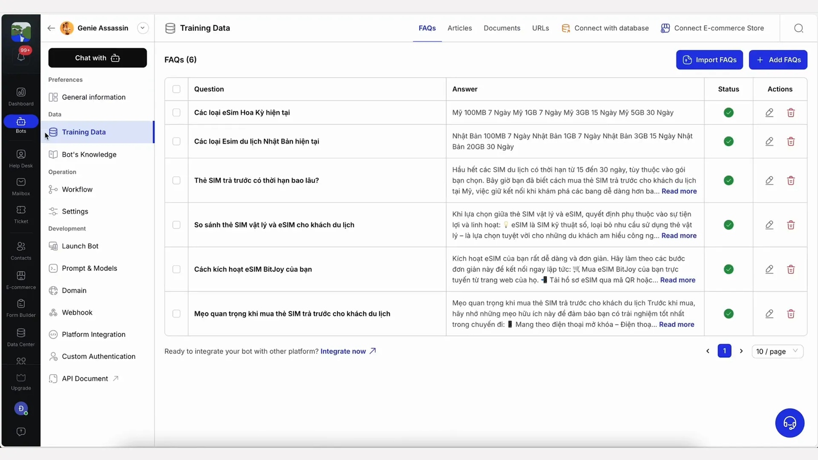 Training AI agents with FAQs, documents, and past conversations