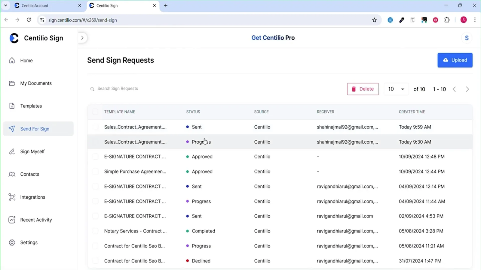 Setting expiration dates and tracking signatures in Centilio Sign