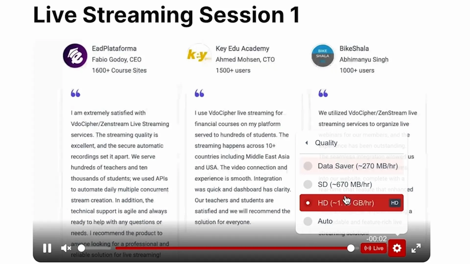 Quality options for streaming