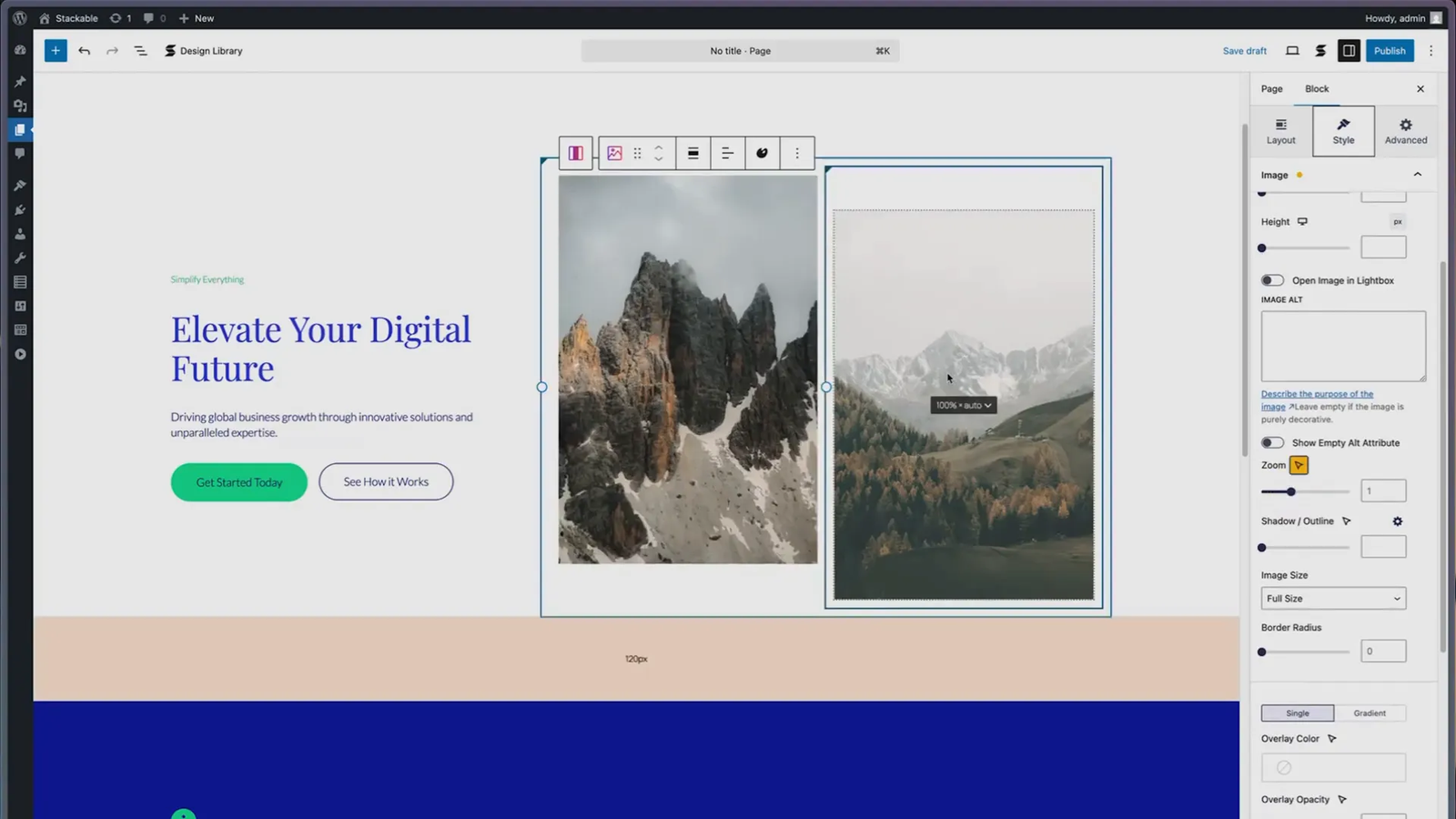 Stackable’s advanced controls for hover and animation effects