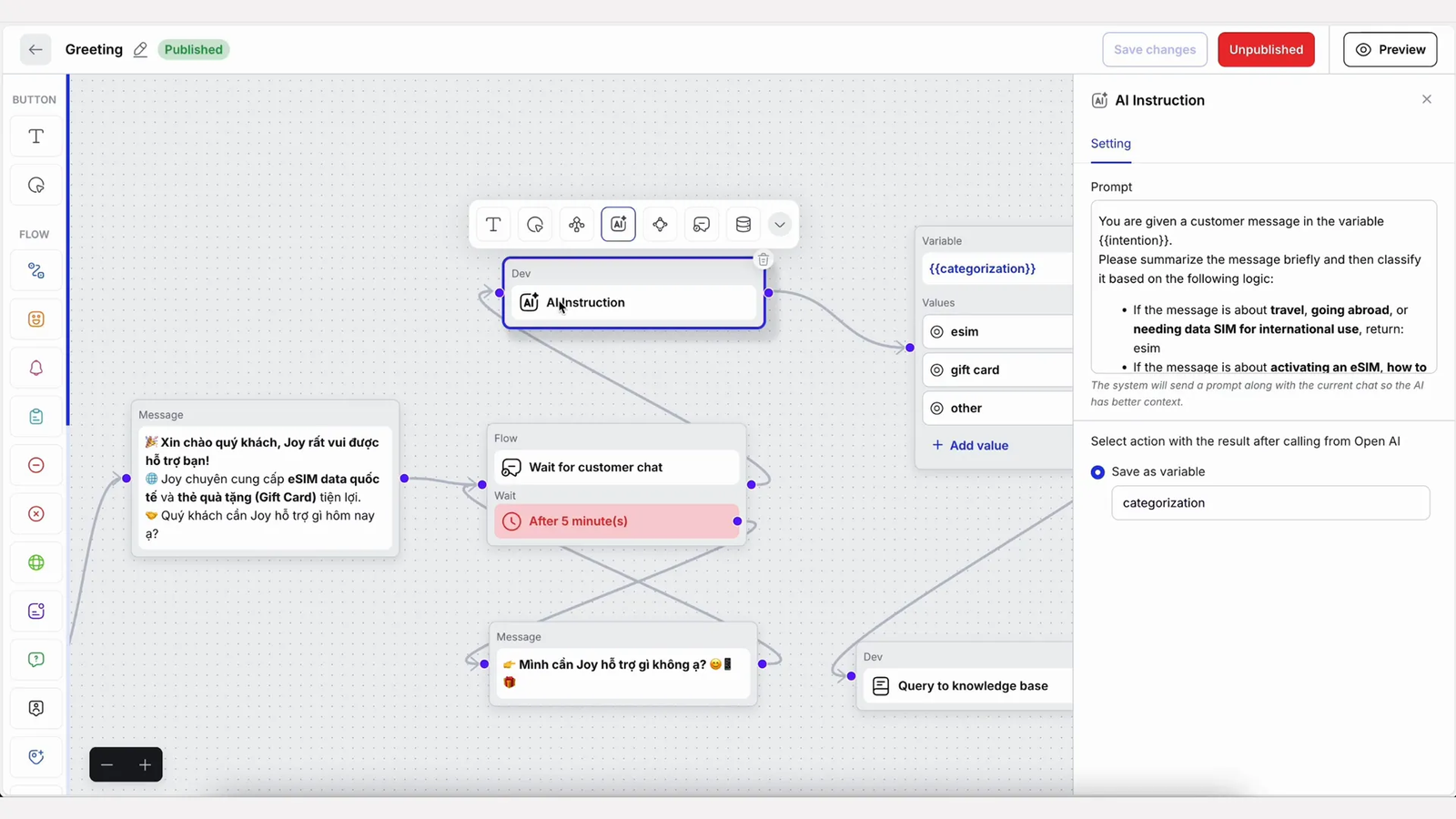 Creating workflows and triggers for customer support