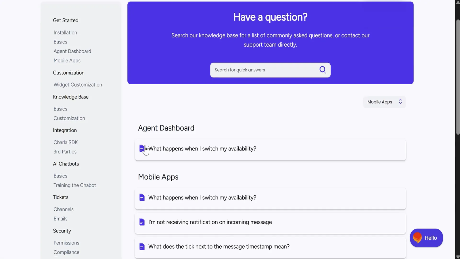 Embedding the knowledge base into a chat widget