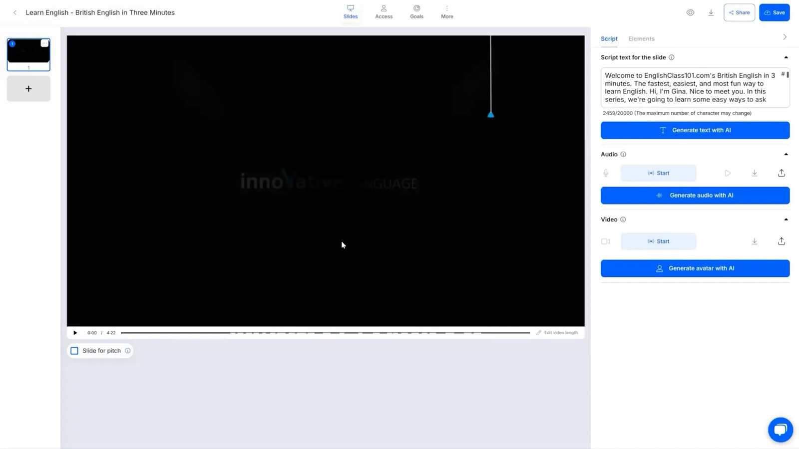 Uploading slides and generating AI script