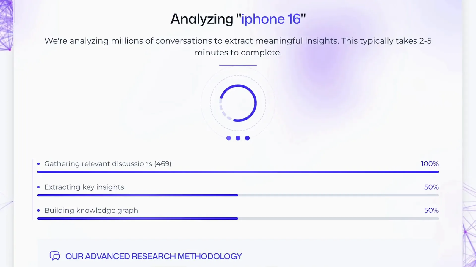 Currents' three-step workflow scanning internet discussions for insights