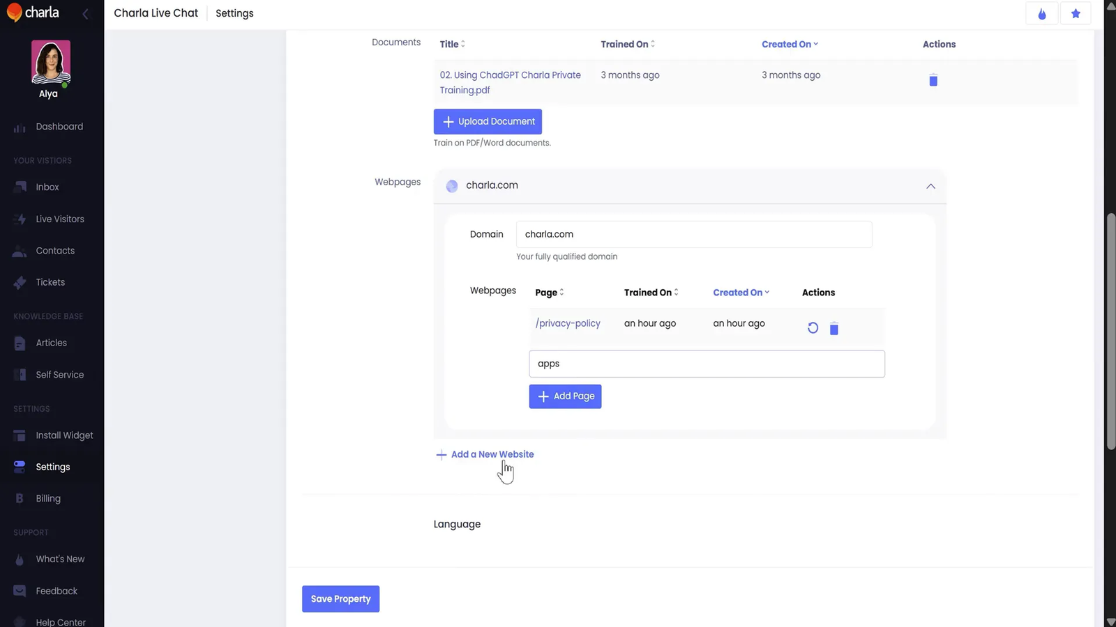Uploading docs to build Charla's AI chatbot