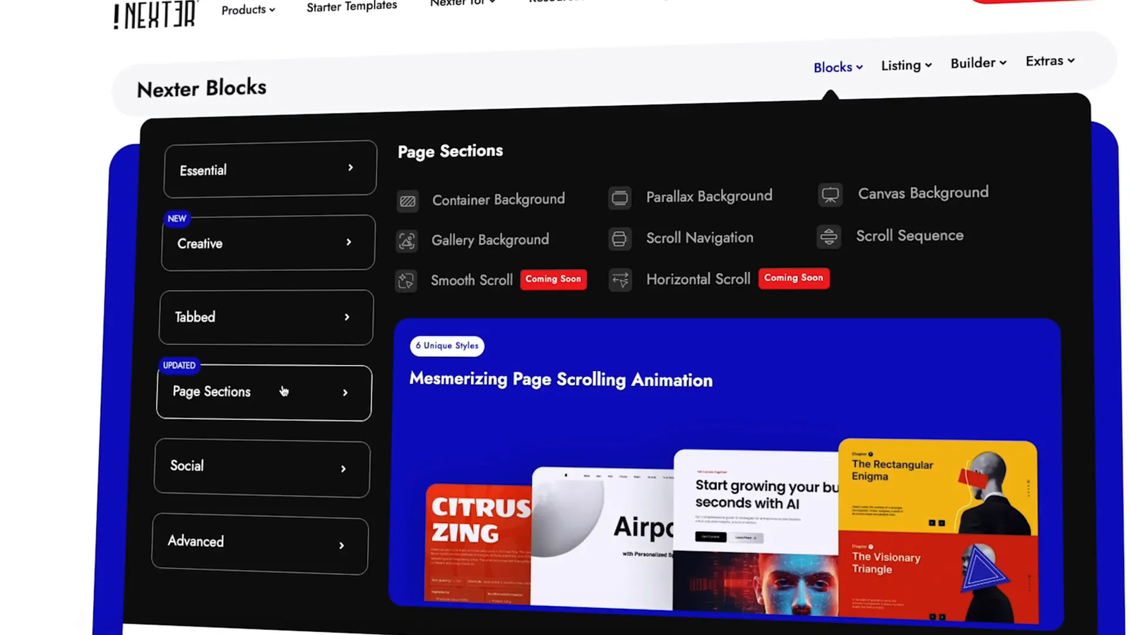 Nexter Gutenberg blocks showcasing interactive design options