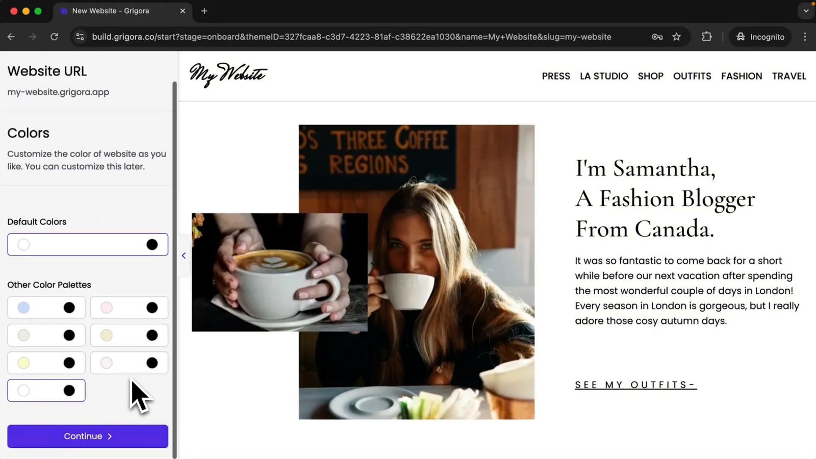 Gregora drag and drop website editor interface