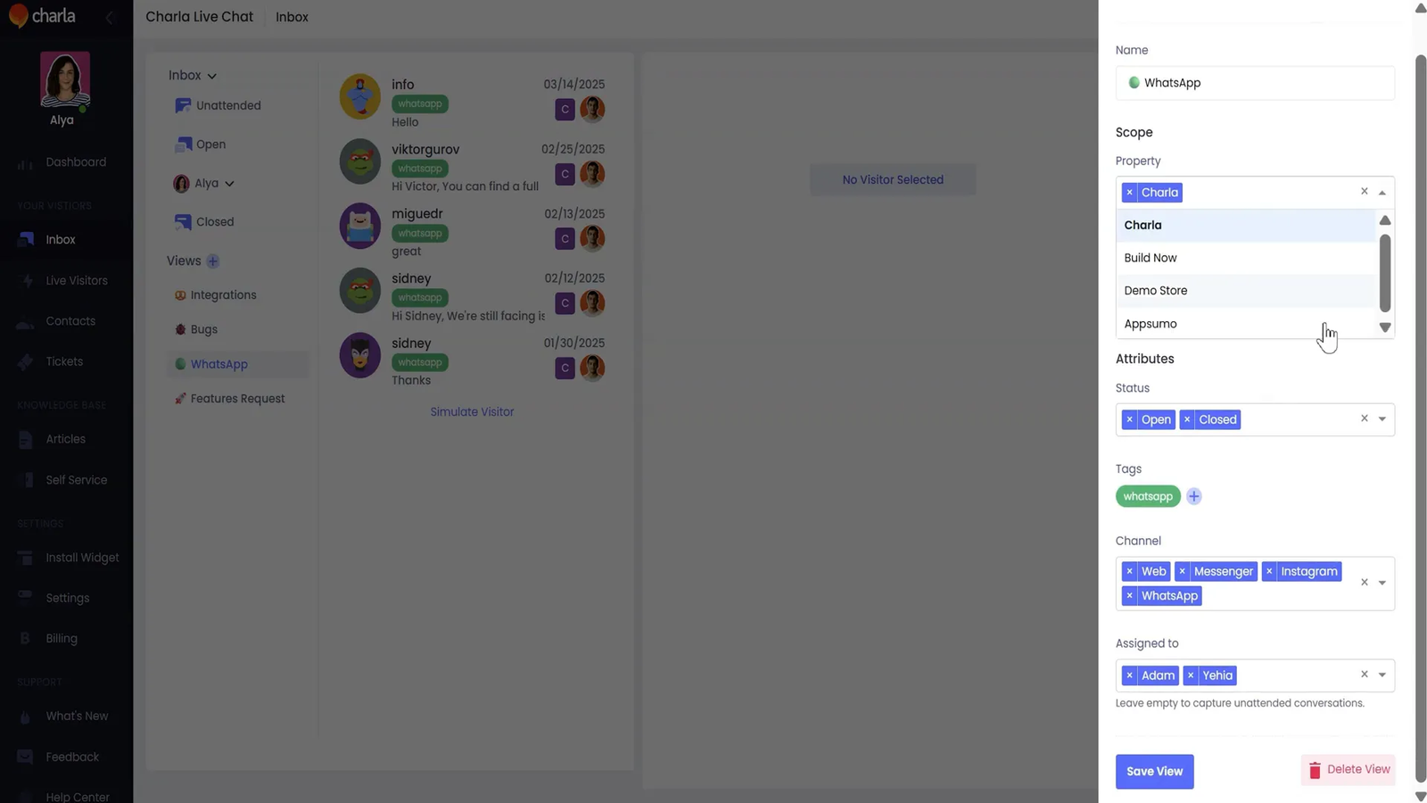 Help desk ticket view with tags and internal notes