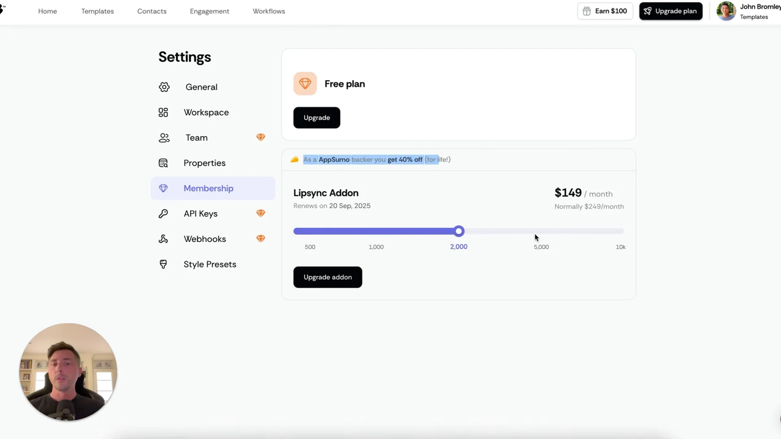 Discount screen showing 40% off for AppSumo backers