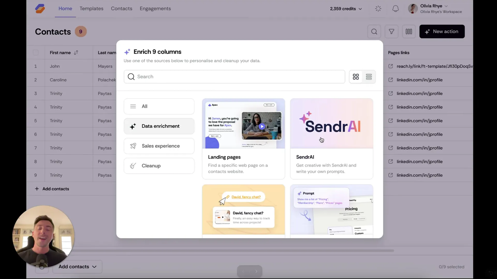 Prompt library showing templates and selection